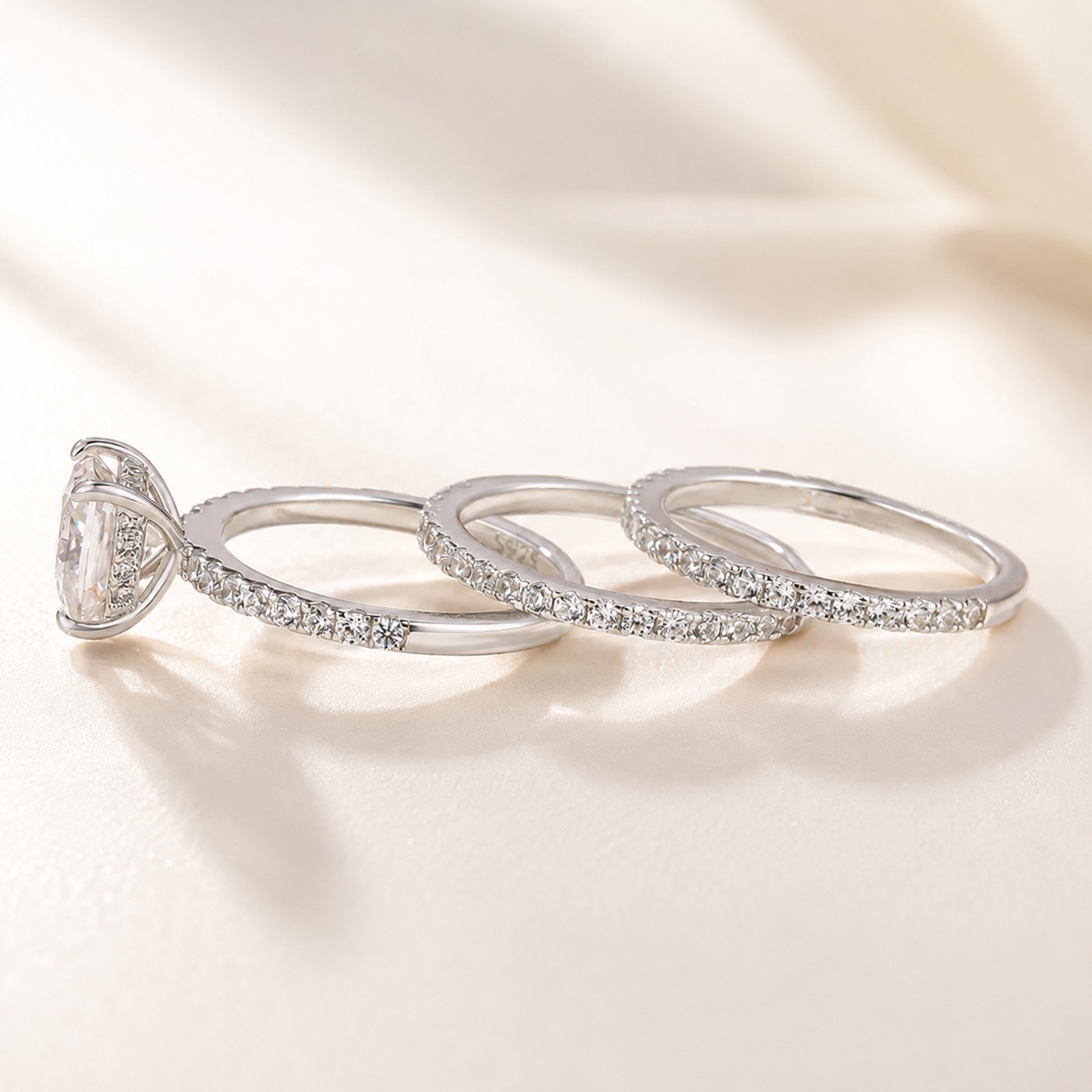 Affordable Moissanite 2.0Ct Princess Cut Pavé White Gold Stackable Ring Set For Women