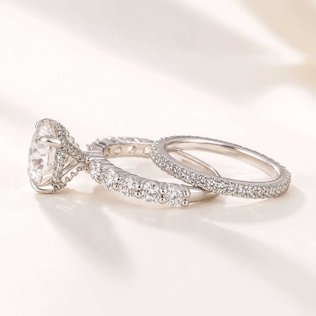 Moissanite 4.0Ct Round Cut White Gold 2PC Stackable Ring Set Date Ring