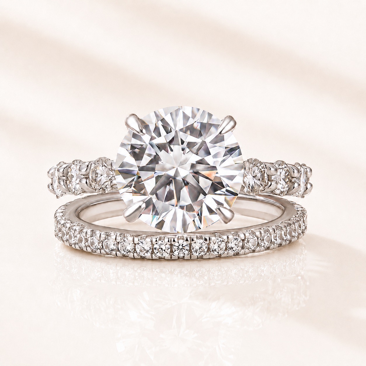 Moissanite 4.0Ct Round Cut White Gold 2PC Stackable Ring Set Date Ring