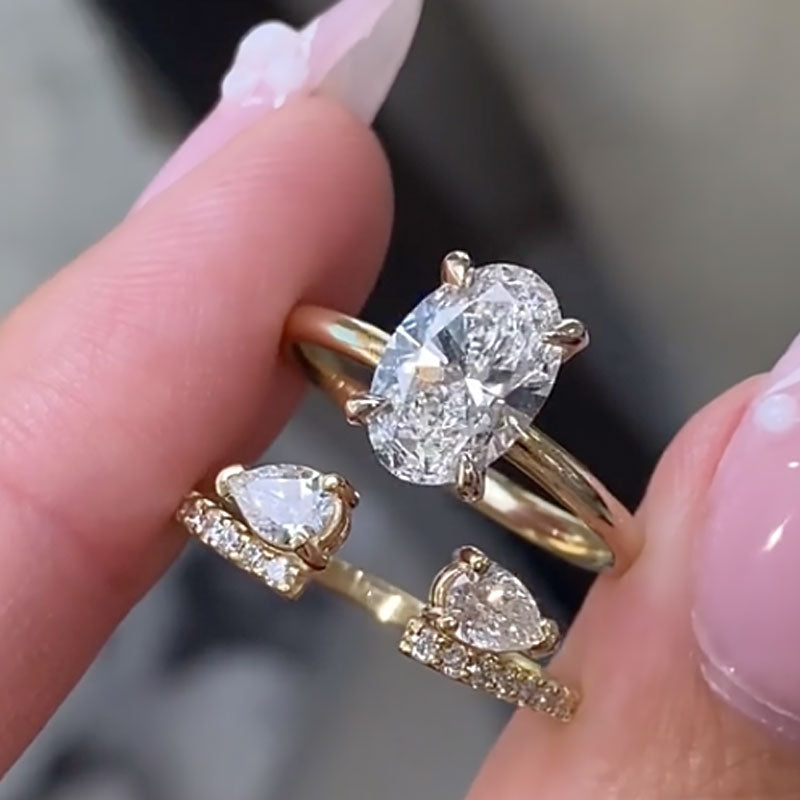 Velirella Unique Oval Cut Insert Wedding Ring Set For Women In Brass - Velirellajewelry