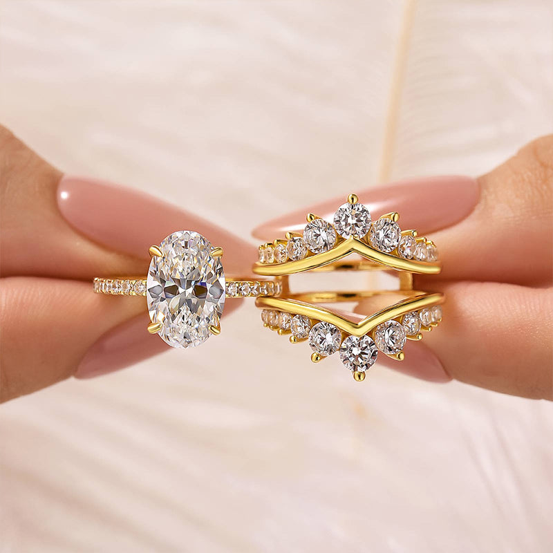 Velirella Exclusive Oval Cut Wedding Ring Set With Jacket Wedding Band - Velirellajewelry