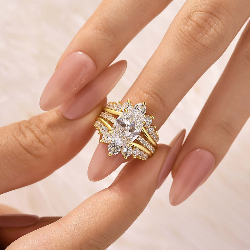 Velirella Exclusive Oval Cut Wedding Ring Set With Jacket Wedding Band - Velirellajewelry