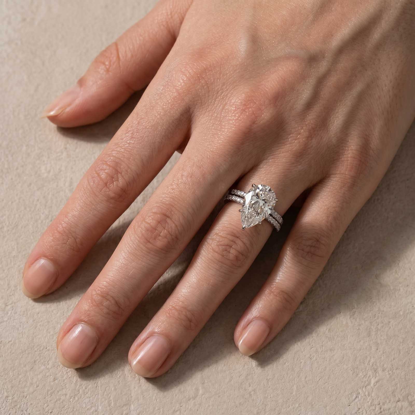  Classic 4.5 Carat Pear Cut Ring & Open Band 2PC Simulated Diamond Stackable Ring Set