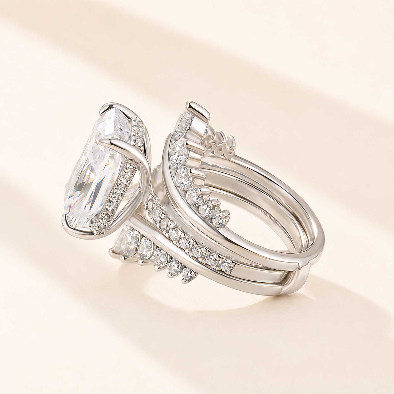 Vintage 7.0 Carat Radiant Cut Ring & Crown-Shaped Band Enhancer Ring Sets For Women