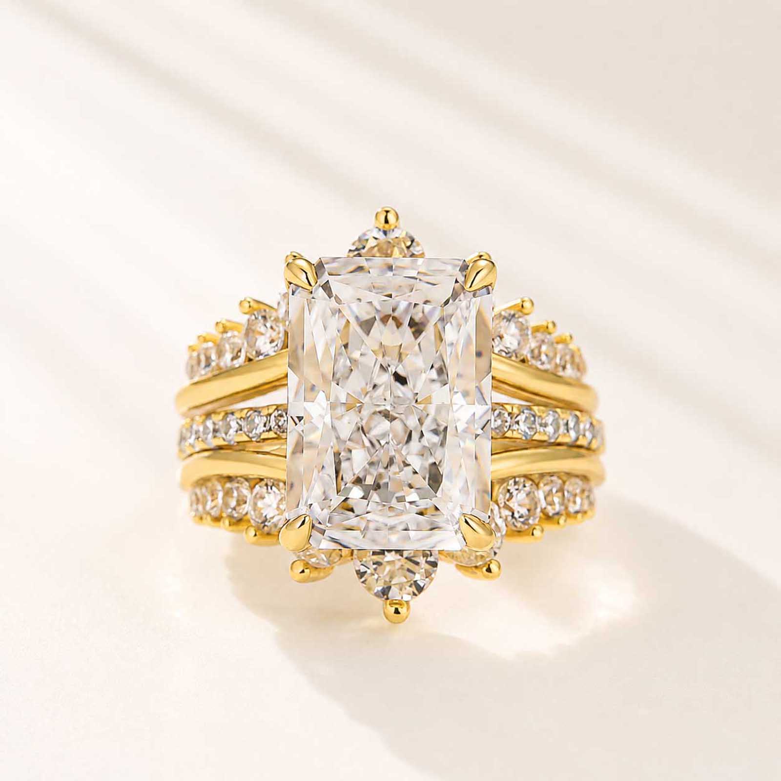 Vintage 7.0 Carat Radiant Cut Ring & Crown-Shaped Band Enhancer Ring Sets For Women