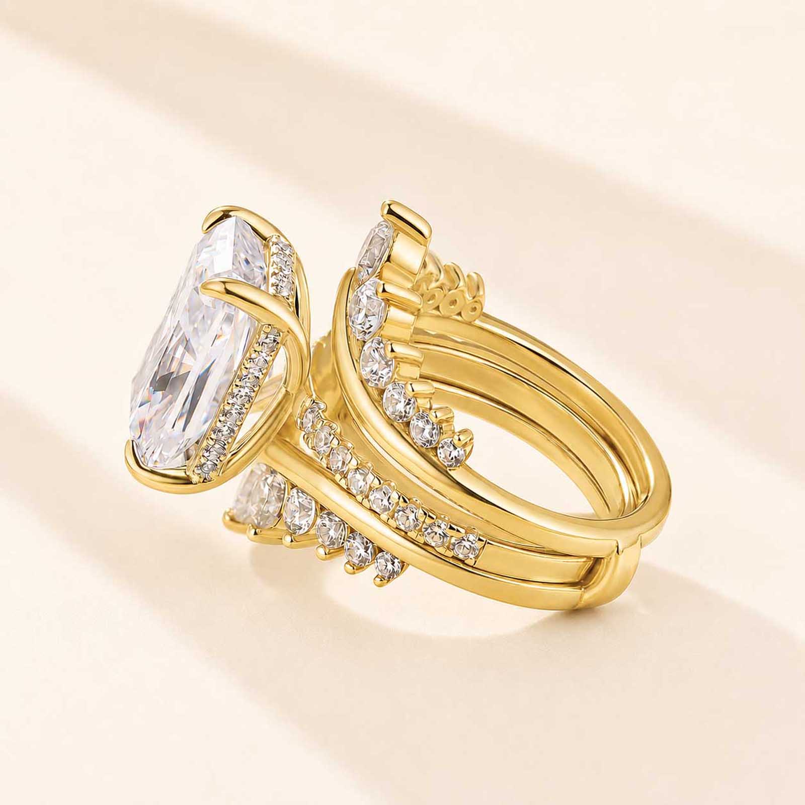 Vintage 7.0 Carat Radiant Cut Ring & Crown-Shaped Band Enhancer Ring Sets For Women