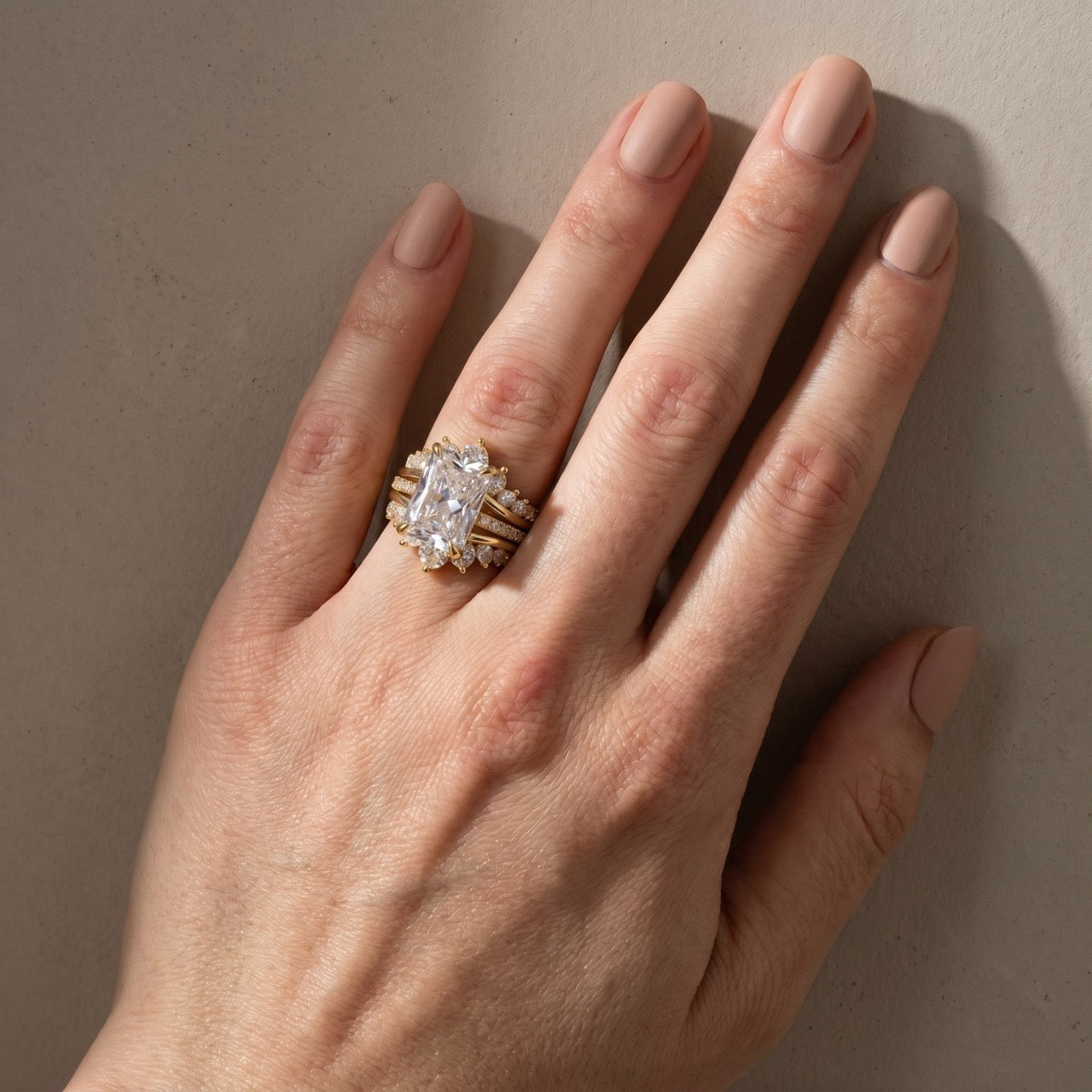 Vintage 7.0 Carat Radiant Cut Ring & Crown-Shaped Band Enhancer Ring Sets For Women