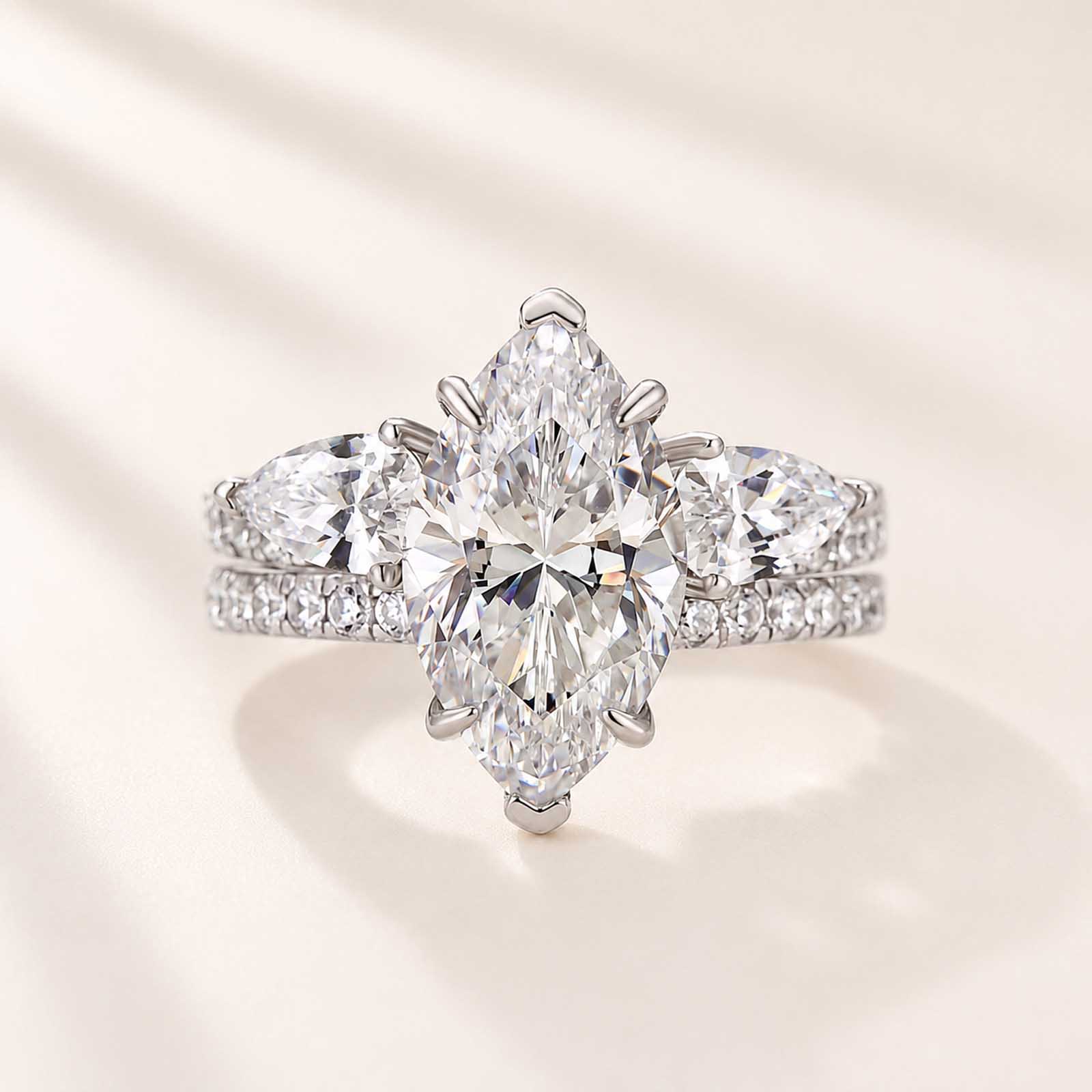  Unique 4.0Ct Marquise Cut Ring & Pear Cut Band Enhancer Ring Set For Daily Wear
