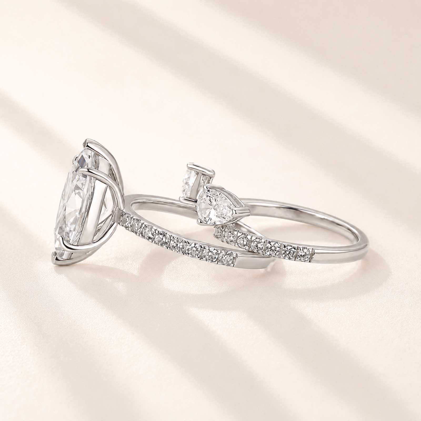  Unique 4.0Ct Marquise Cut Ring & Pear Cut Band Enhancer Ring Set For Daily Wear