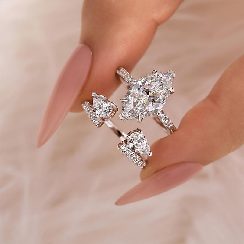 Unique 4.0Ct Marquise Cut Insert Wedding Ring Set For Women In Brass - Velirellajewelry