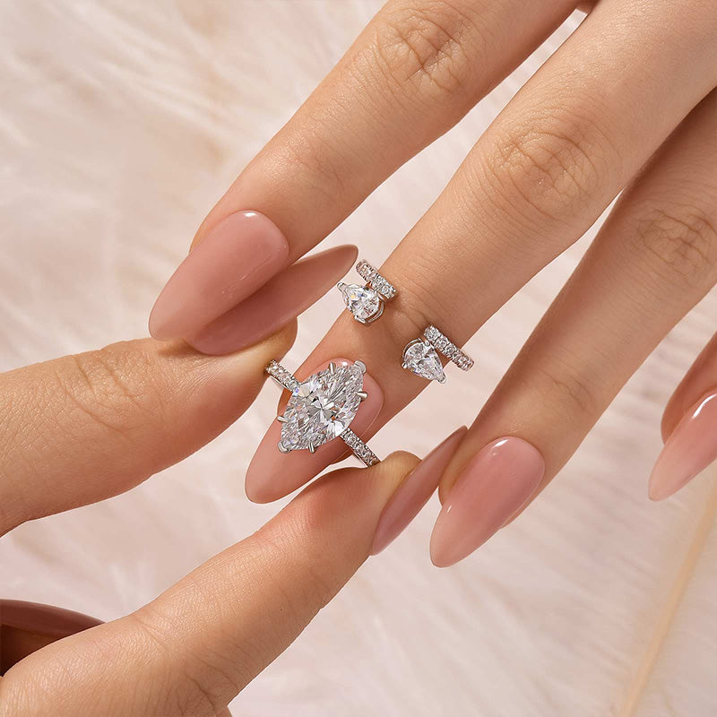 Unique 4.0Ct Marquise Cut Insert Wedding Ring Set For Women In Brass - Velirellajewelry