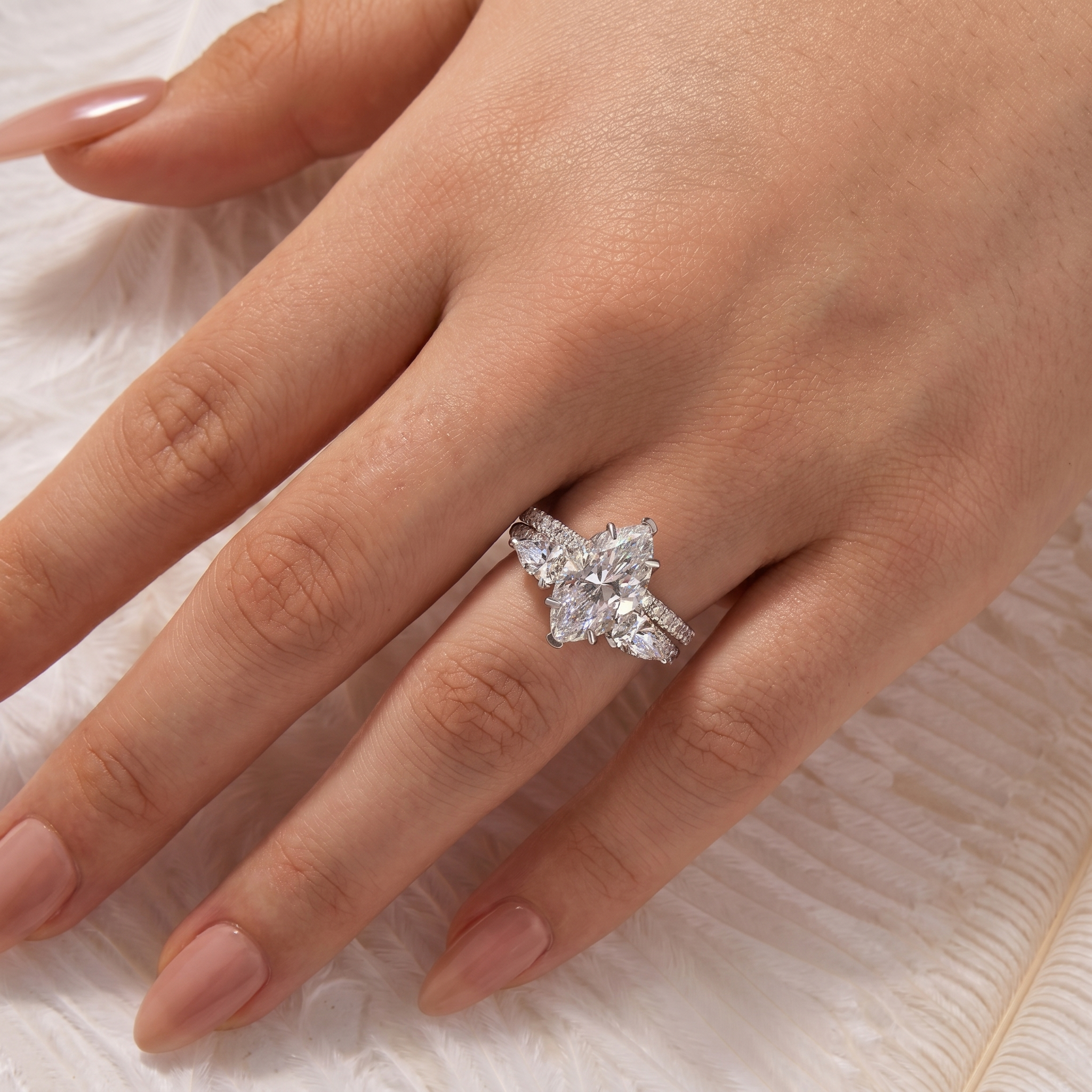 Unique 4.0Ct Marquise Cut Ring & Pear Cut Band Enhancer Ring Set For Daily Wear