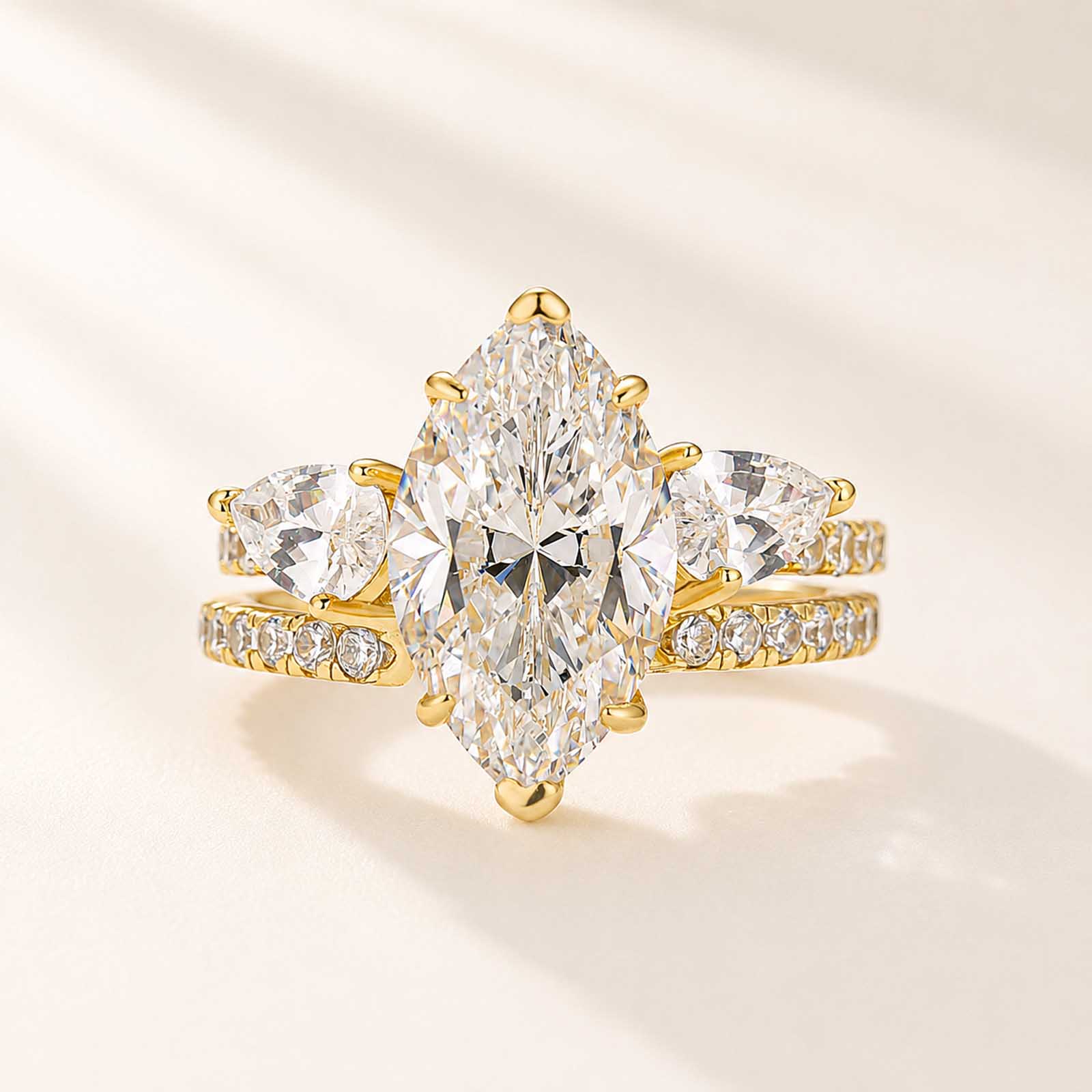  Unique 4.0Ct Marquise Cut Ring & Pear Cut Band Enhancer Ring Set For Daily Wear