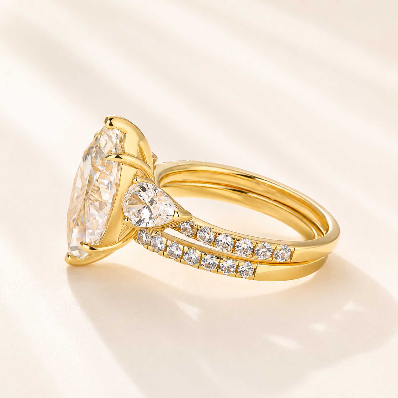 Unique 4.0Ct Marquise Cut Ring & Pear Cut Band Enhancer Ring Set For Daily Wear