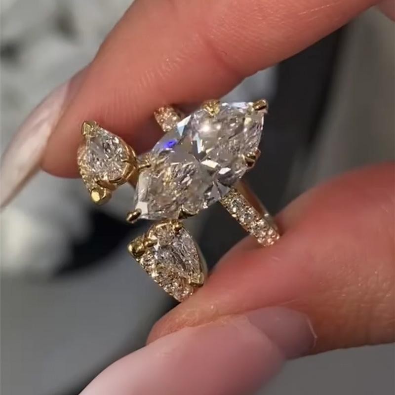 Unique 4.0Ct Marquise Cut Insert Wedding Ring Set For Women In Brass - Velirellajewelry