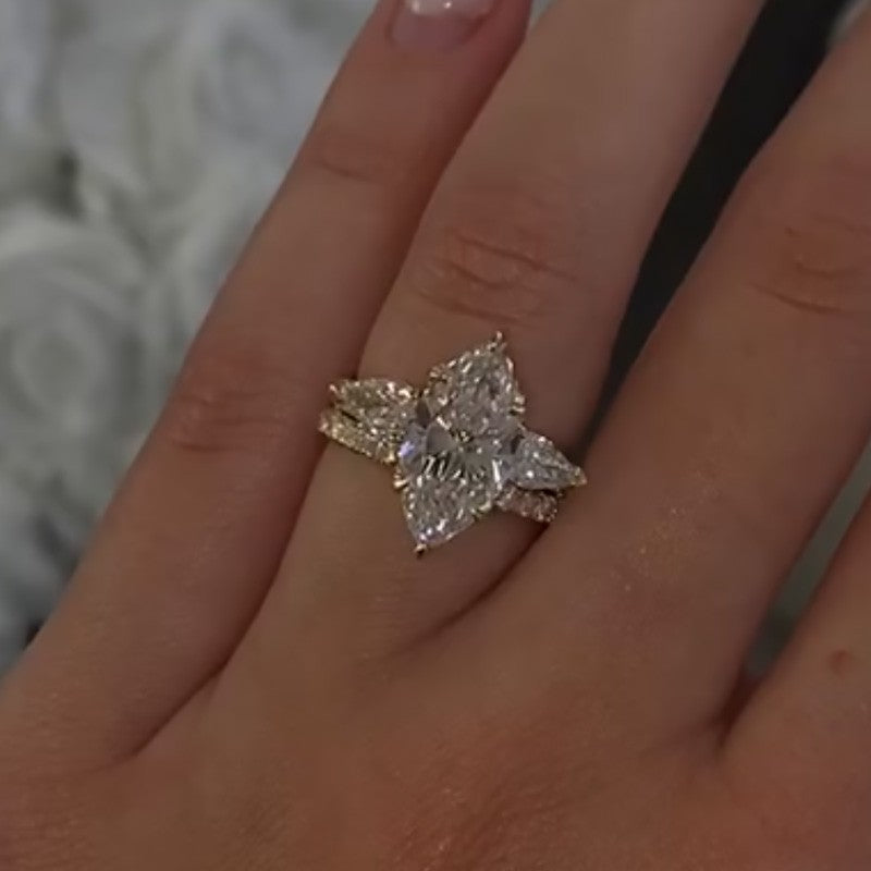 Unique 4.0Ct Marquise Cut Insert Wedding Ring Set For Women In Brass - Velirellajewelry