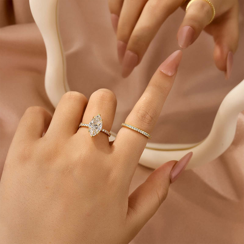 4.0Ct Marquise Cut Wedding Ring Set Travel Ring With Classic Wedding Band - Velirellajewelry