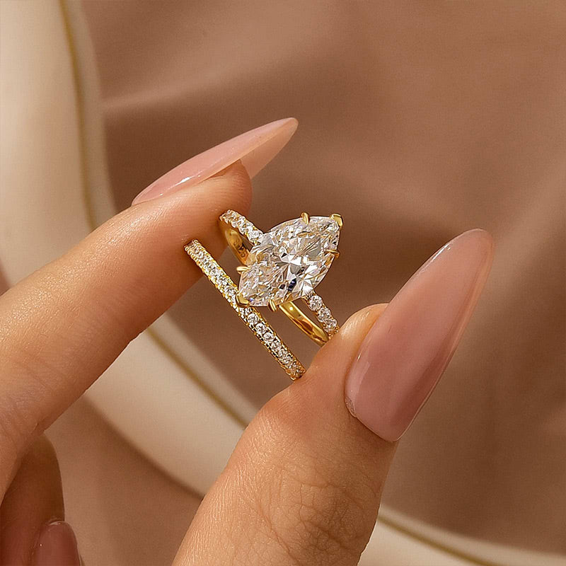 4.0Ct Marquise Cut Wedding Ring Set Travel Ring With Classic Wedding Band - Velirellajewelry