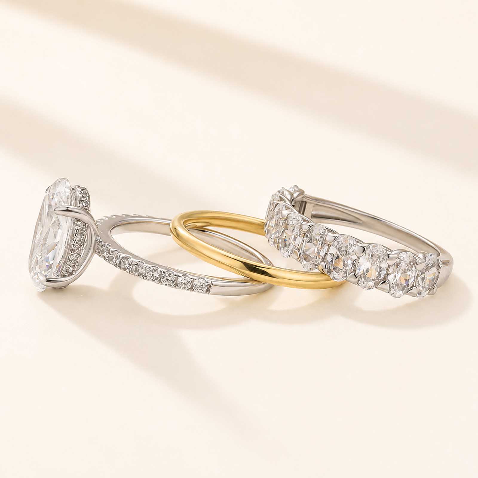 Luxe 3PC 4.0Ct Oval Cut Hidden Halo Ring & 2PC Bands Stackable Ring Sets For Travel
