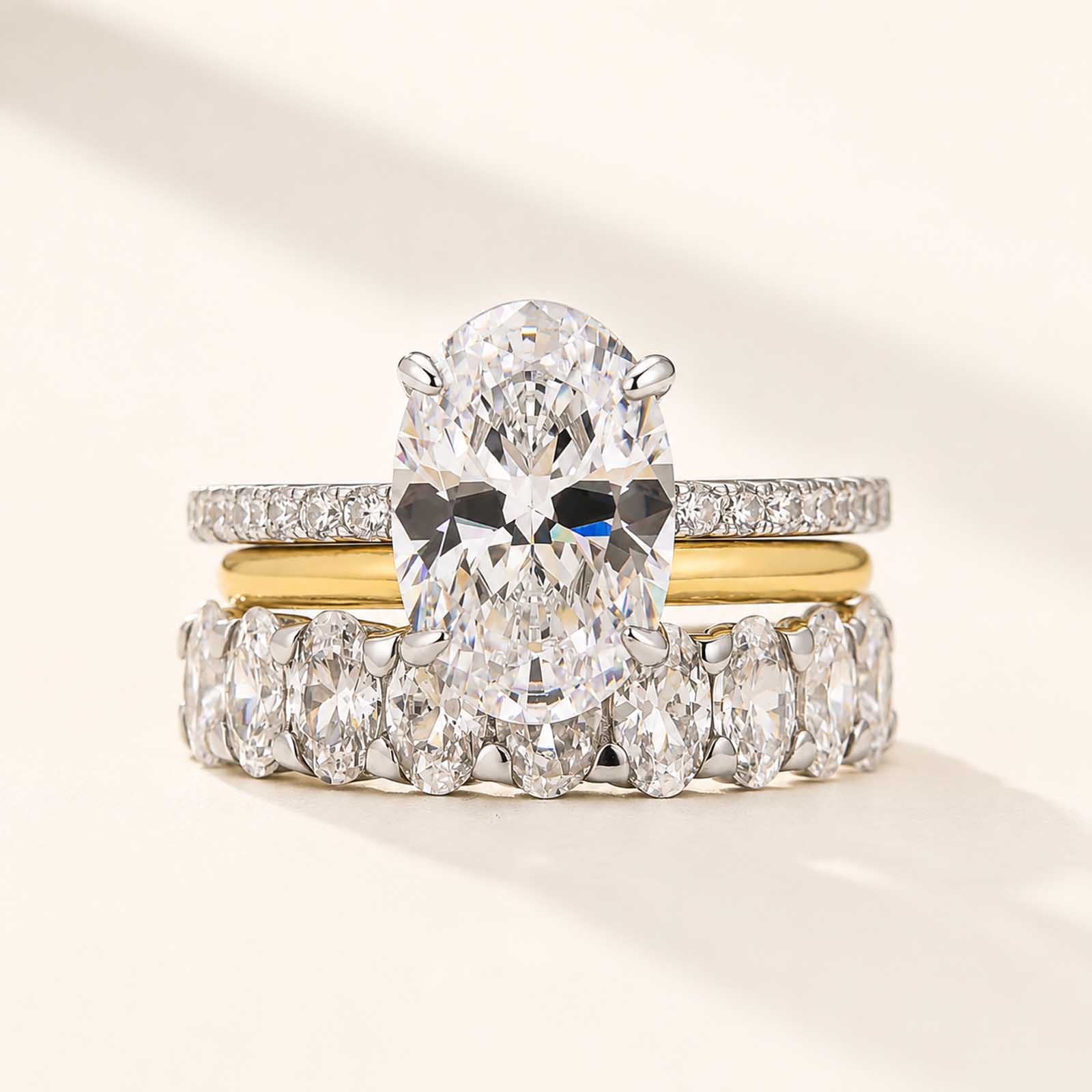 Luxe 3PC 4.0Ct Oval Cut Hidden Halo Ring & 2PC Bands Stackable Ring Sets For Travel