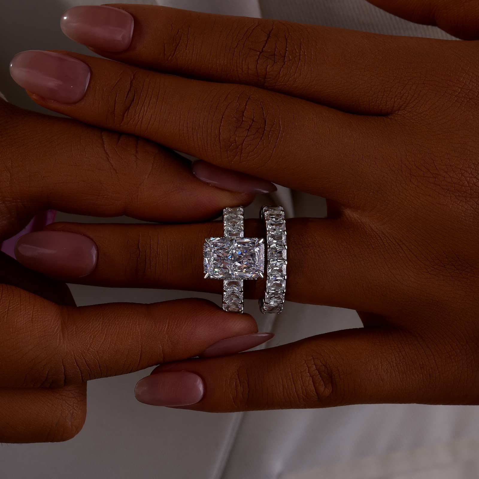 5.0Ct Luxe Radiant Cut Engagement Ring Travel Ring With Radiant Cut Wedding Band - Velirellajewelry