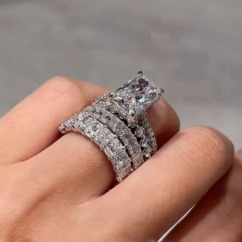 4PC 5.0Ct Radiant Cut Wedding Ring Set With Luxe Wedding Bands - Velirellajewelry