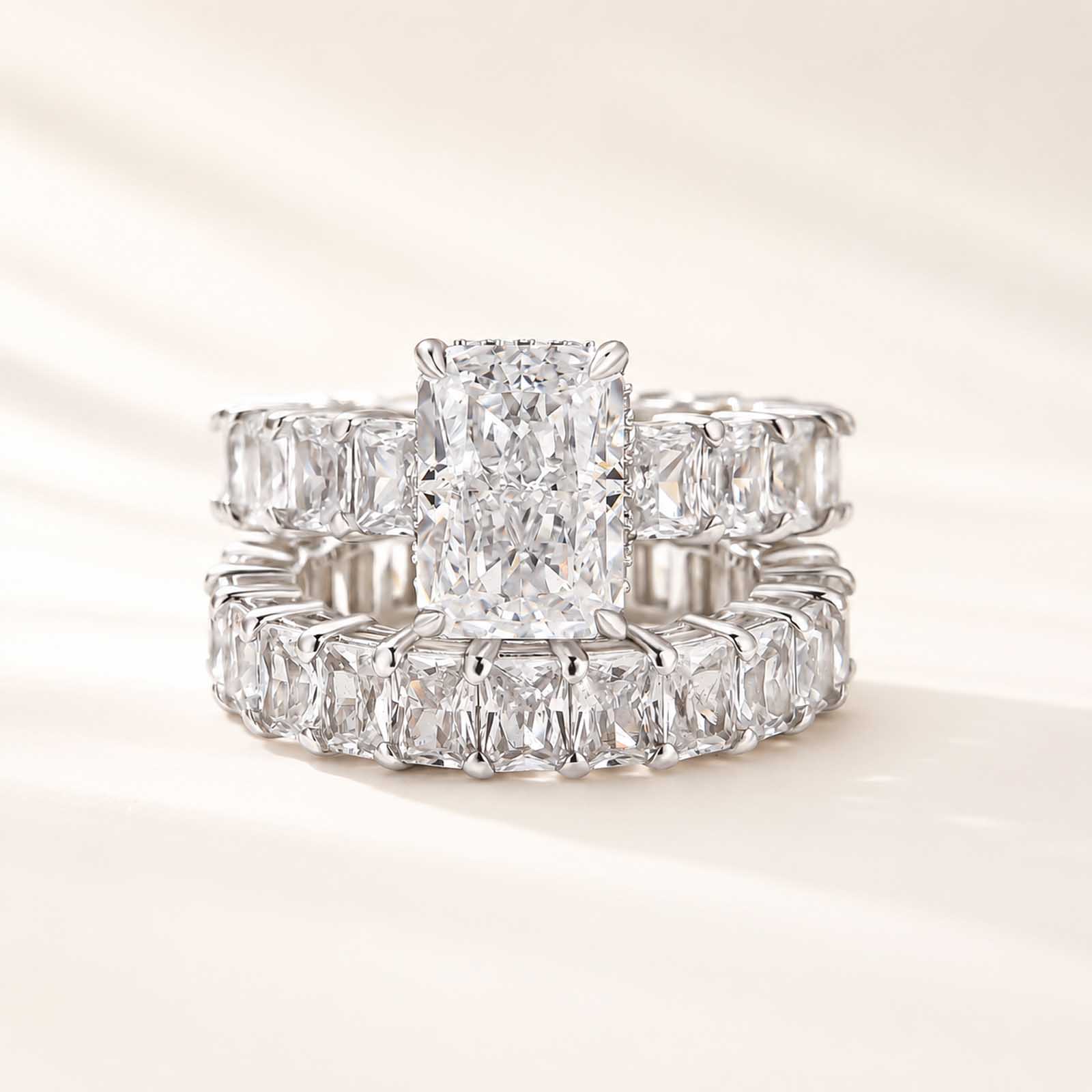 Luxe 3.5Ct Radiant Cut Ring & Stackable Band Travel Rings Ring Set For Holiday Gift