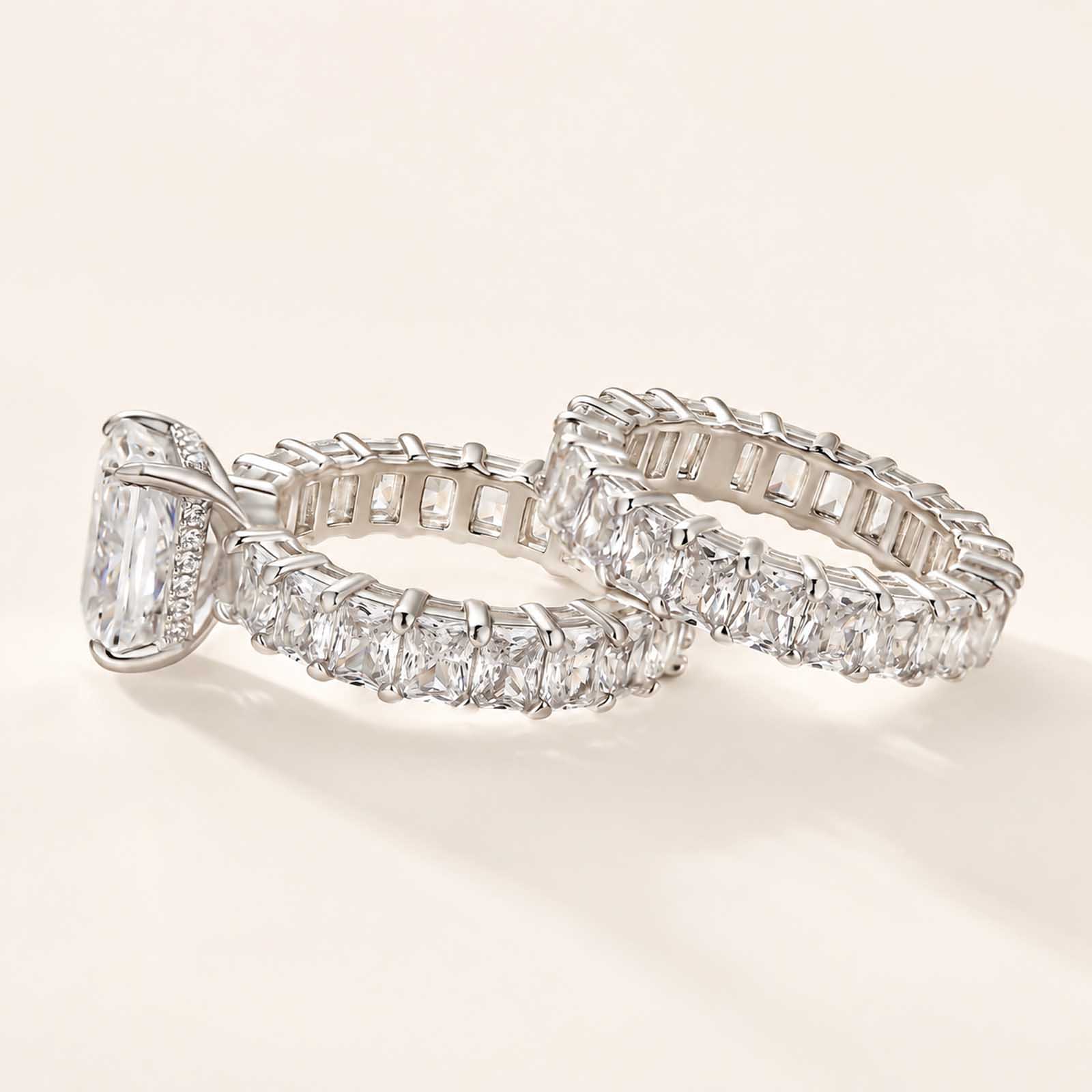 Luxe 3.5Ct Radiant Cut Ring & Stackable Band Travel Rings Ring Set For Holiday Gift