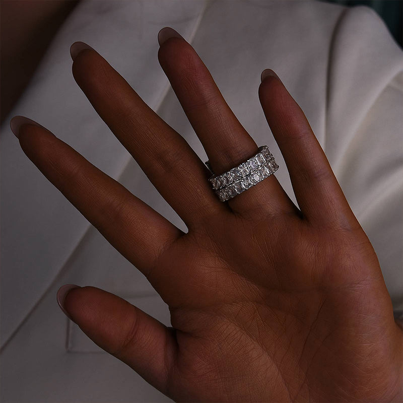 5.0Ct Luxe Radiant Cut Engagement Ring Travel Ring With Radiant Cut Wedding Band - Velirellajewelry