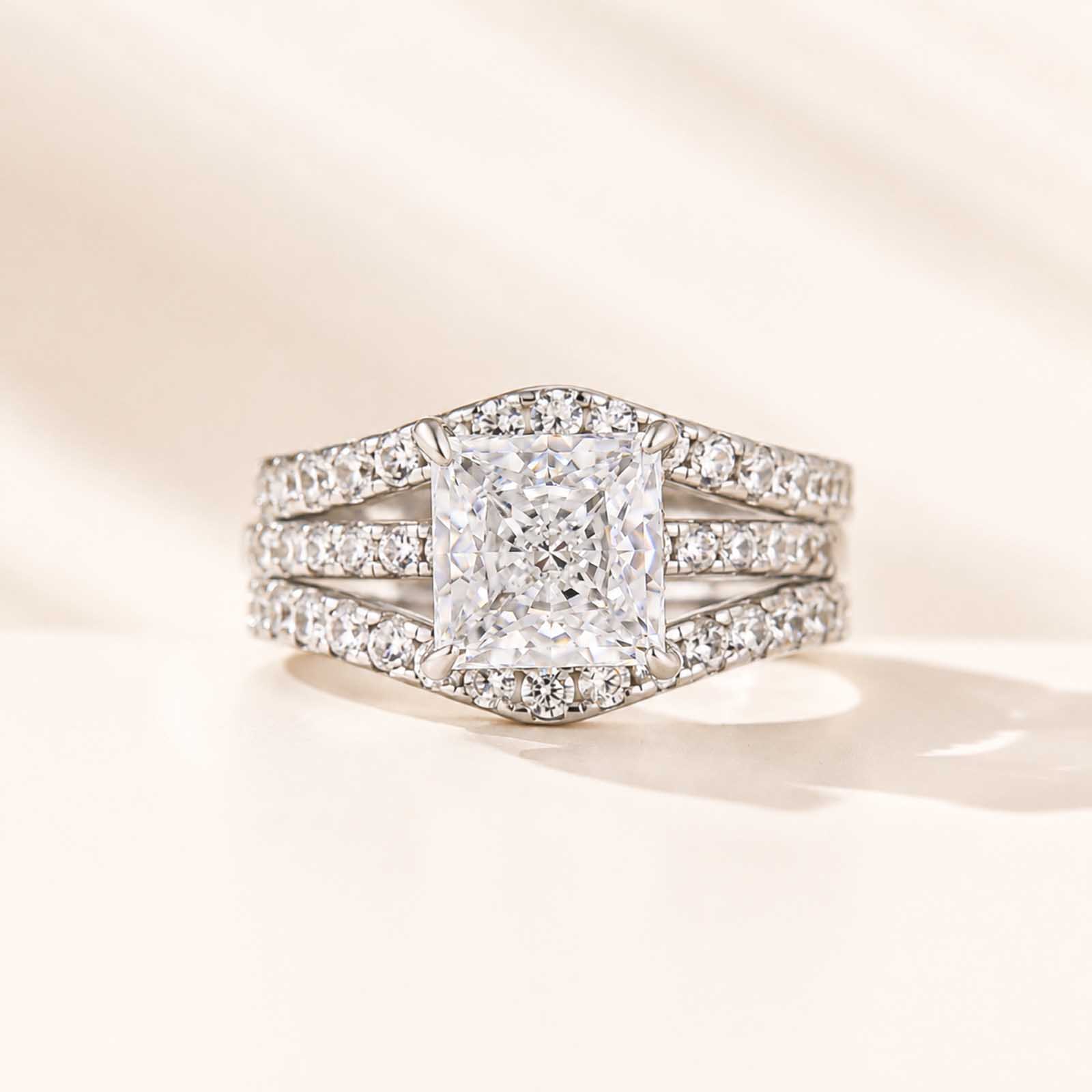 Elegant 2.0Ct Princess Cut Insert 2PC Stackable Ring Set Everyday Wearable Ring with Enhancer Band