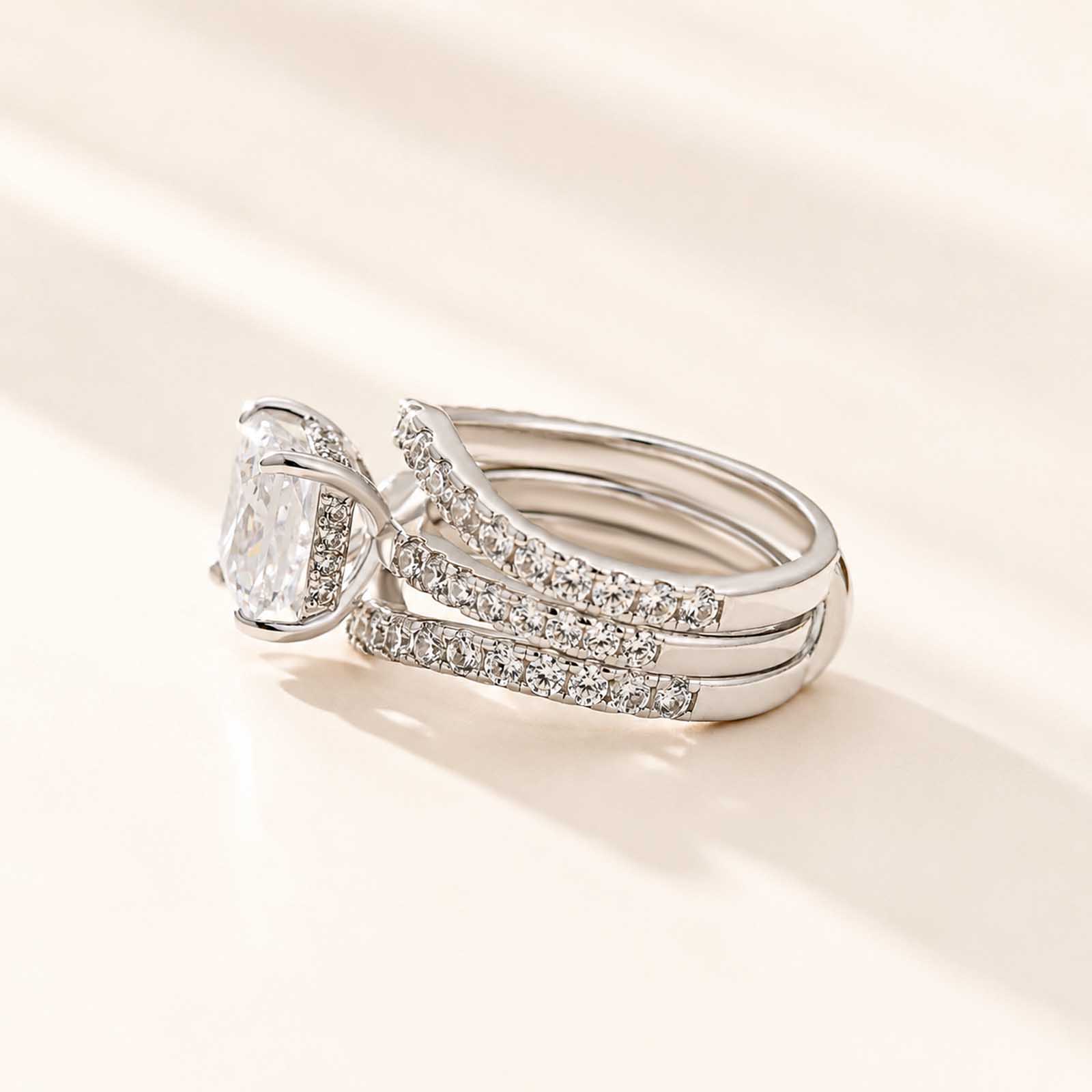 Elegant 2.0Ct Princess Cut Insert 2PC Stackable Ring Set Everyday Wearable Ring with Enhancer Band