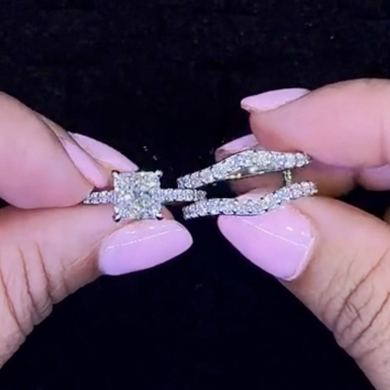 2.0Ct Princess Cut Insert Wedding Ring Set With Engagement Ring Enhancer - Velirellajewelry