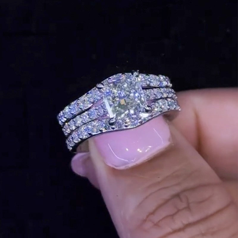 2.0Ct Princess Cut Insert Wedding Ring Set With Engagement Ring Enhancer - Velirellajewelry