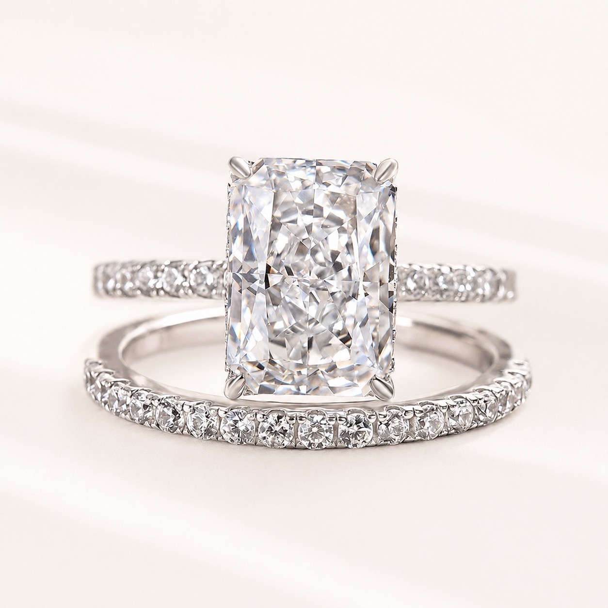 Classic 3.5 Carat Radiant Cut Stackable Ring Set Holiday Ring Gift For Women