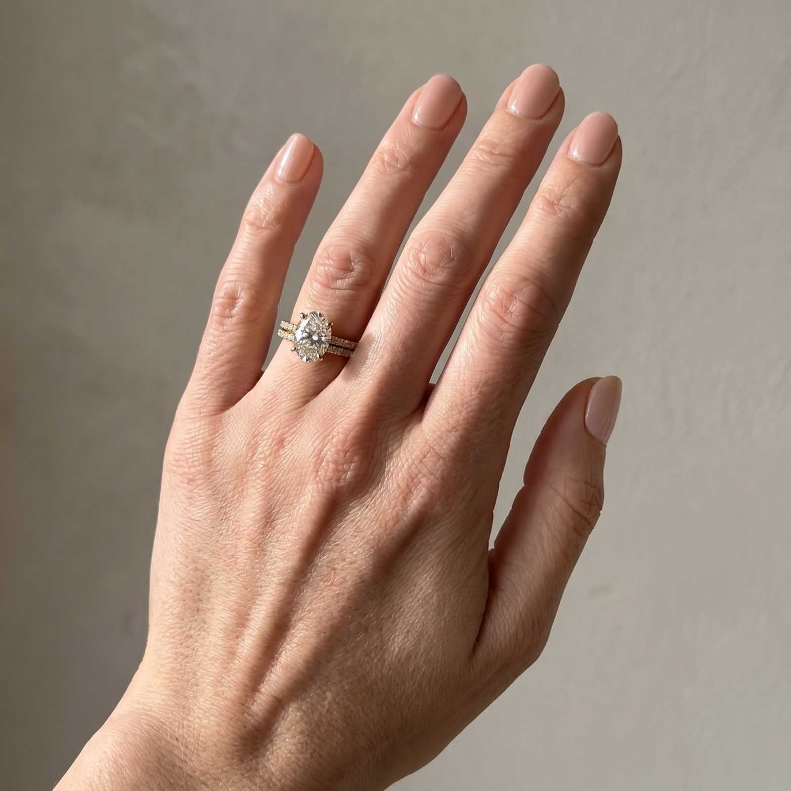 Classic 4.0 Carat Oval Cut  Ring Set Hidden Halo Ring With Half Band For Ring Gift