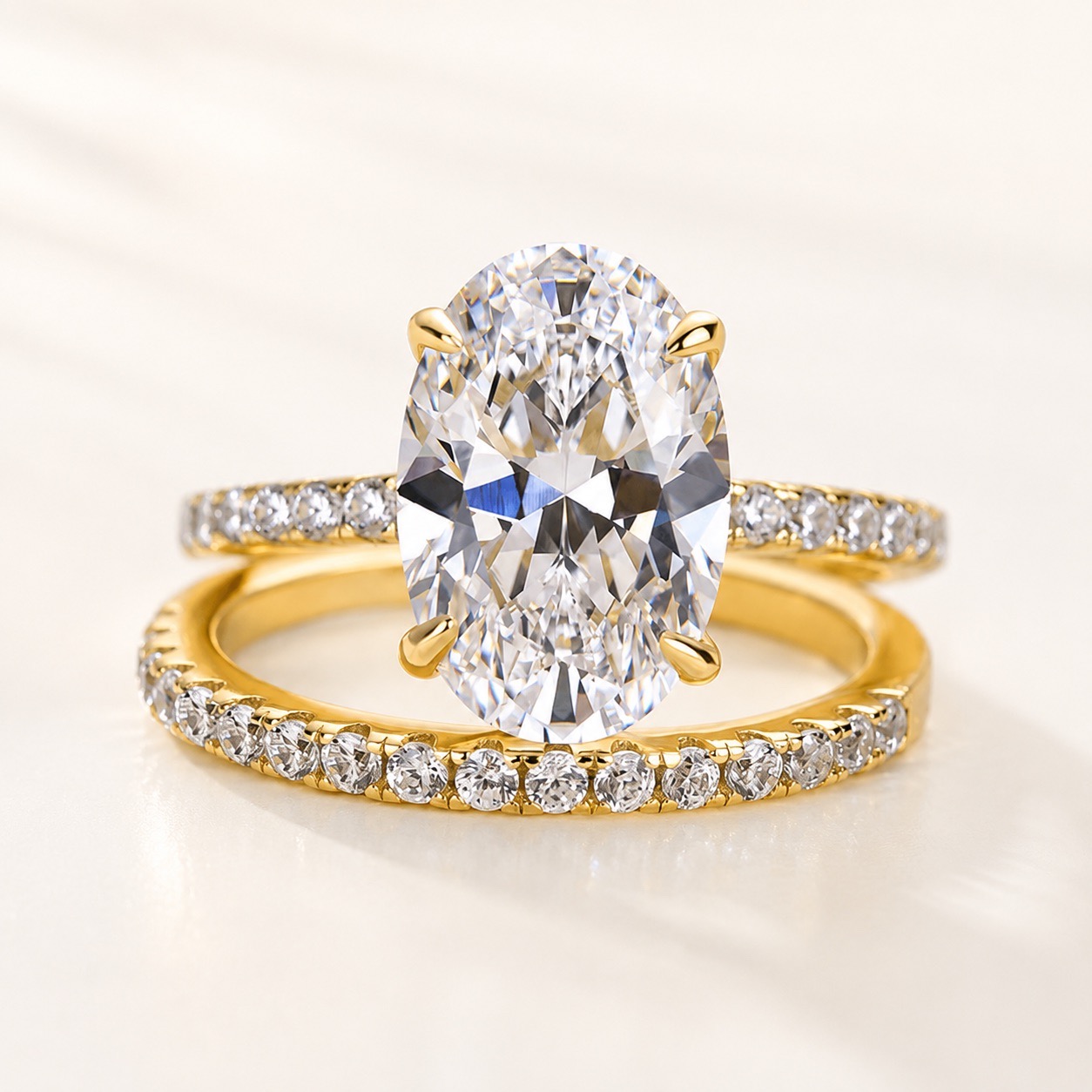 Classic 4.0 Carat Oval Cut  Ring Set Hidden Halo Ring With Half Band For Ring Gift