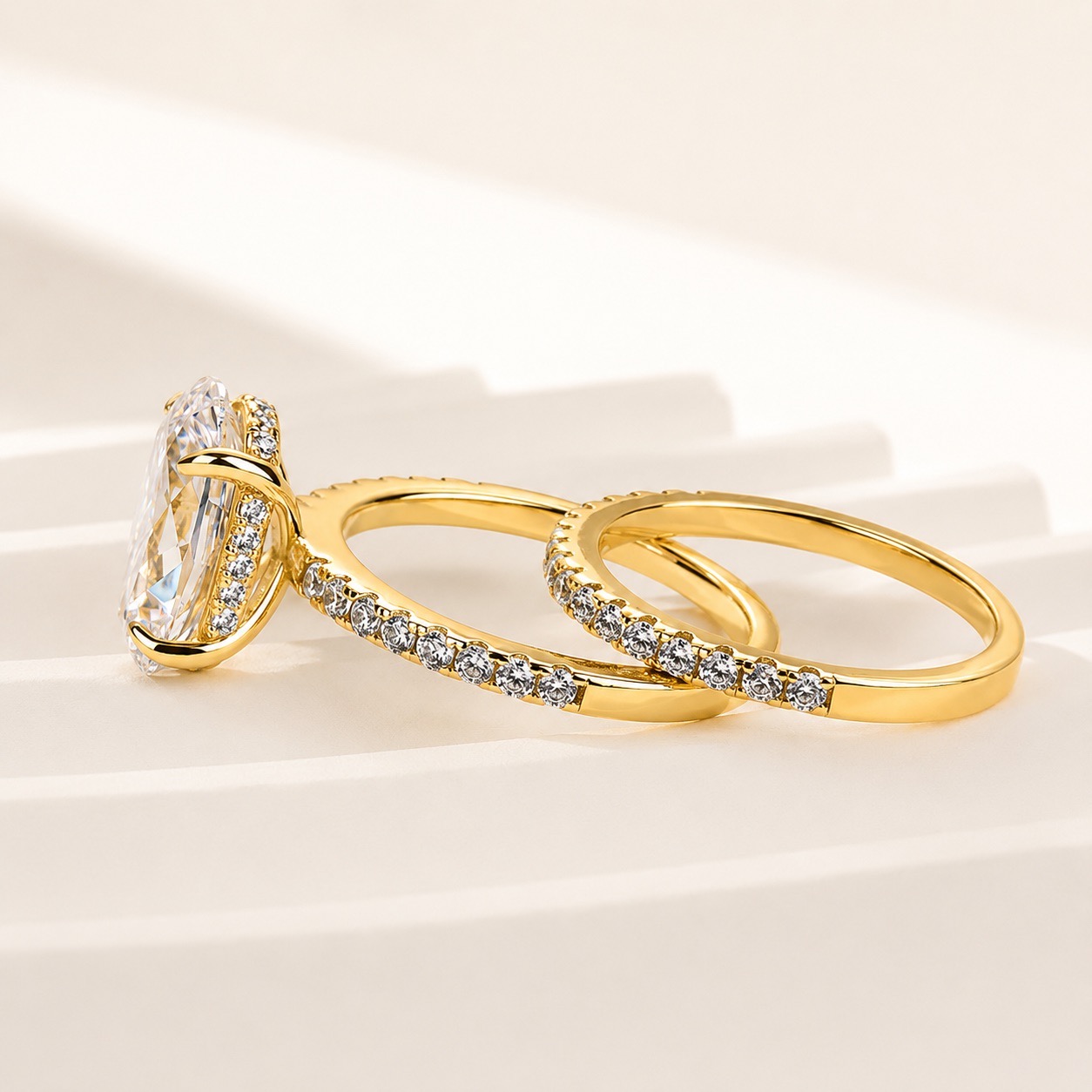 Classic 4.0 Carat Oval Cut  Ring Set Hidden Halo Ring With Half Band For Ring Gift