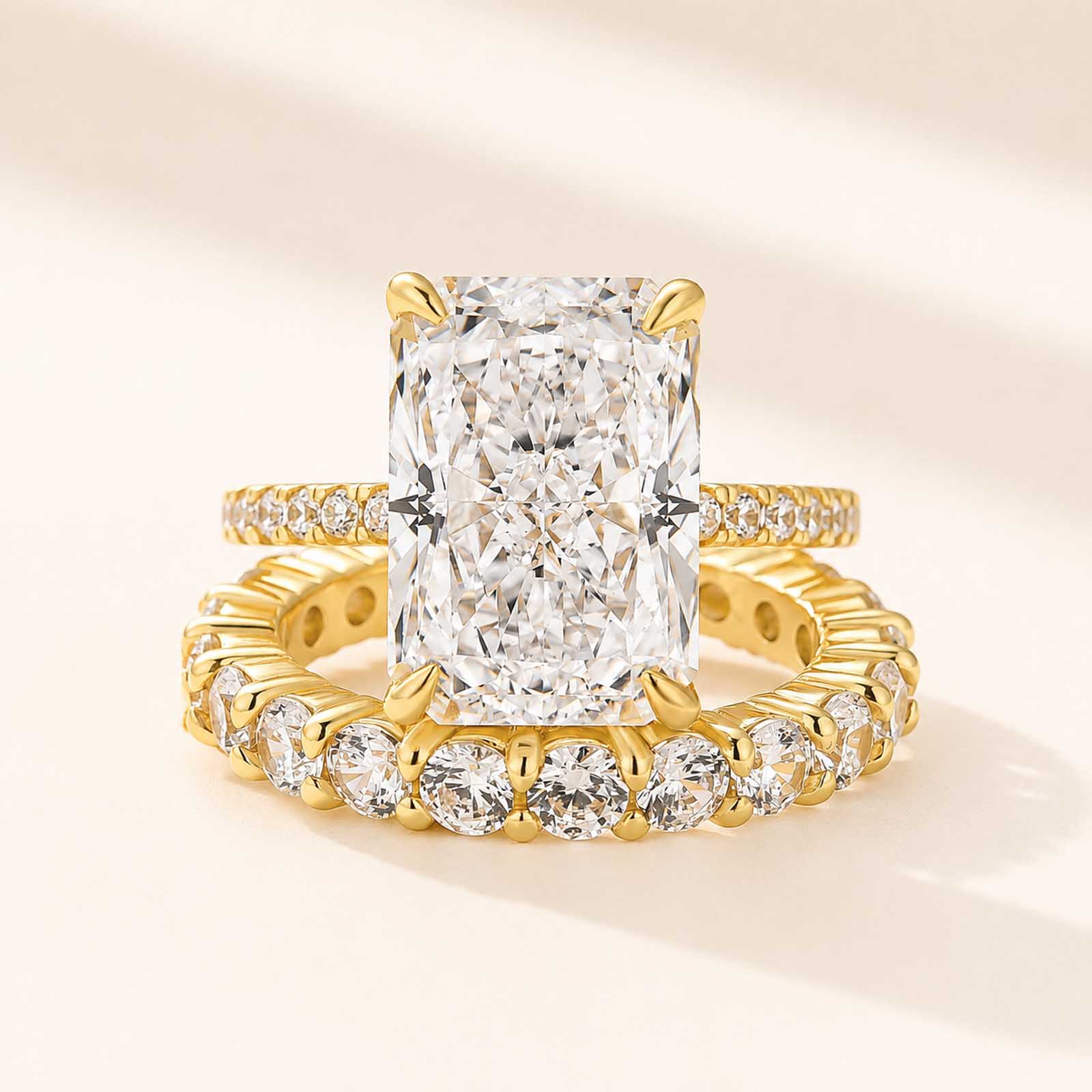 Affordable 7.0 Carat Radiant Cut Ring & Round Cut Band Stackable Ring Set Travel Rings 