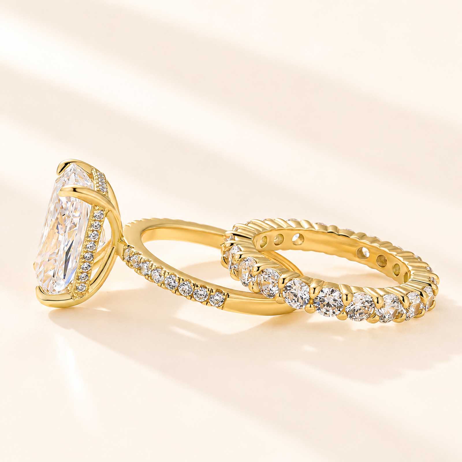 Affordable 7.0 Carat Radiant Cut Ring & Round Cut Band Stackable Ring Set Travel Rings 