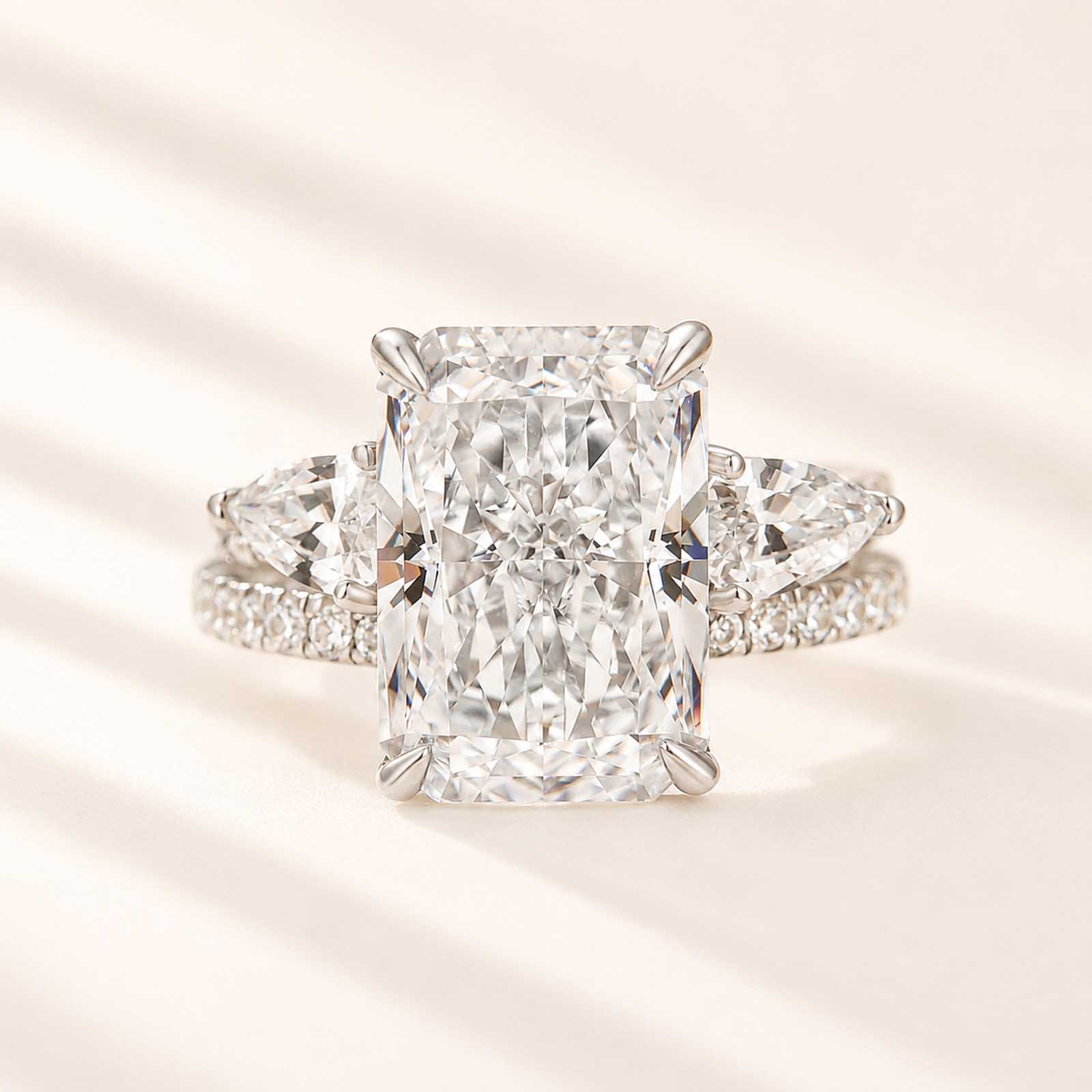 Unique 7.0Ct Radiant Cut Ring & Pear Cut Band Insert Stackable Ring Set For Date Night