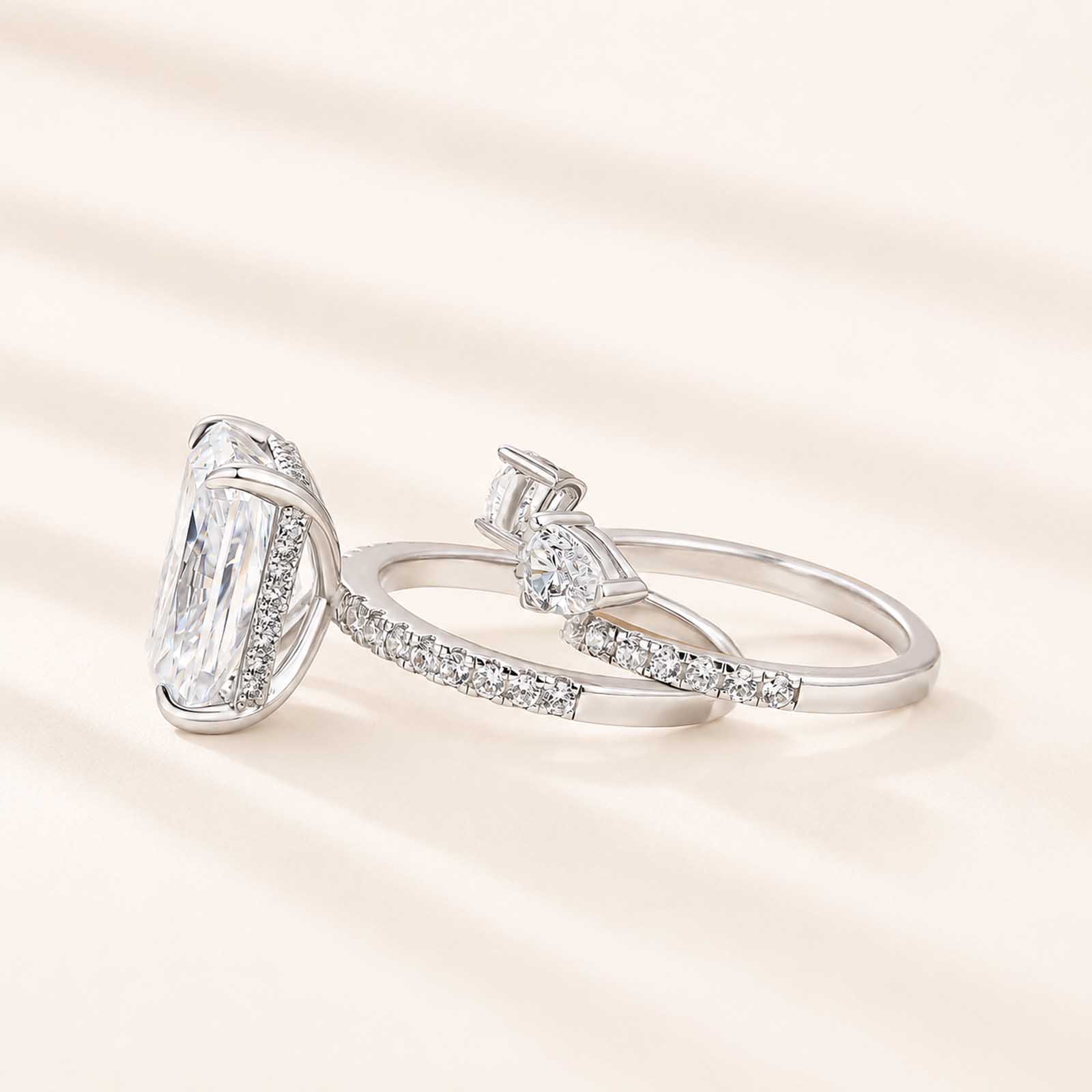 Unique 7.0Ct Radiant Cut Ring & Pear Cut Band Insert Stackable Ring Set For Date Night