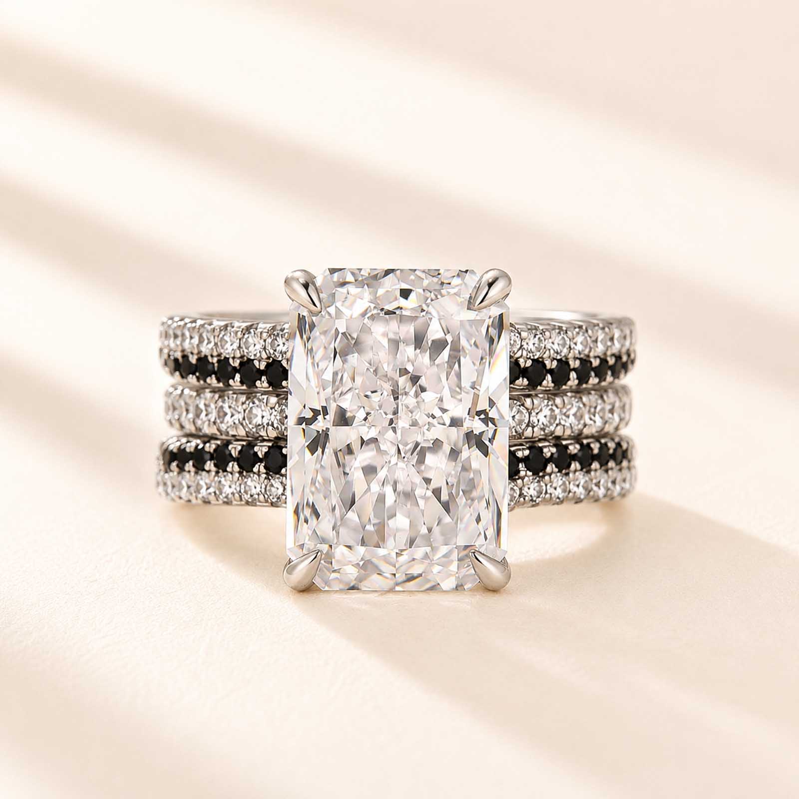  7.0Ct Radiant Cut 2PC Wedding Sets Engagement Ring with Black & White Color Enhancer Wedding Band