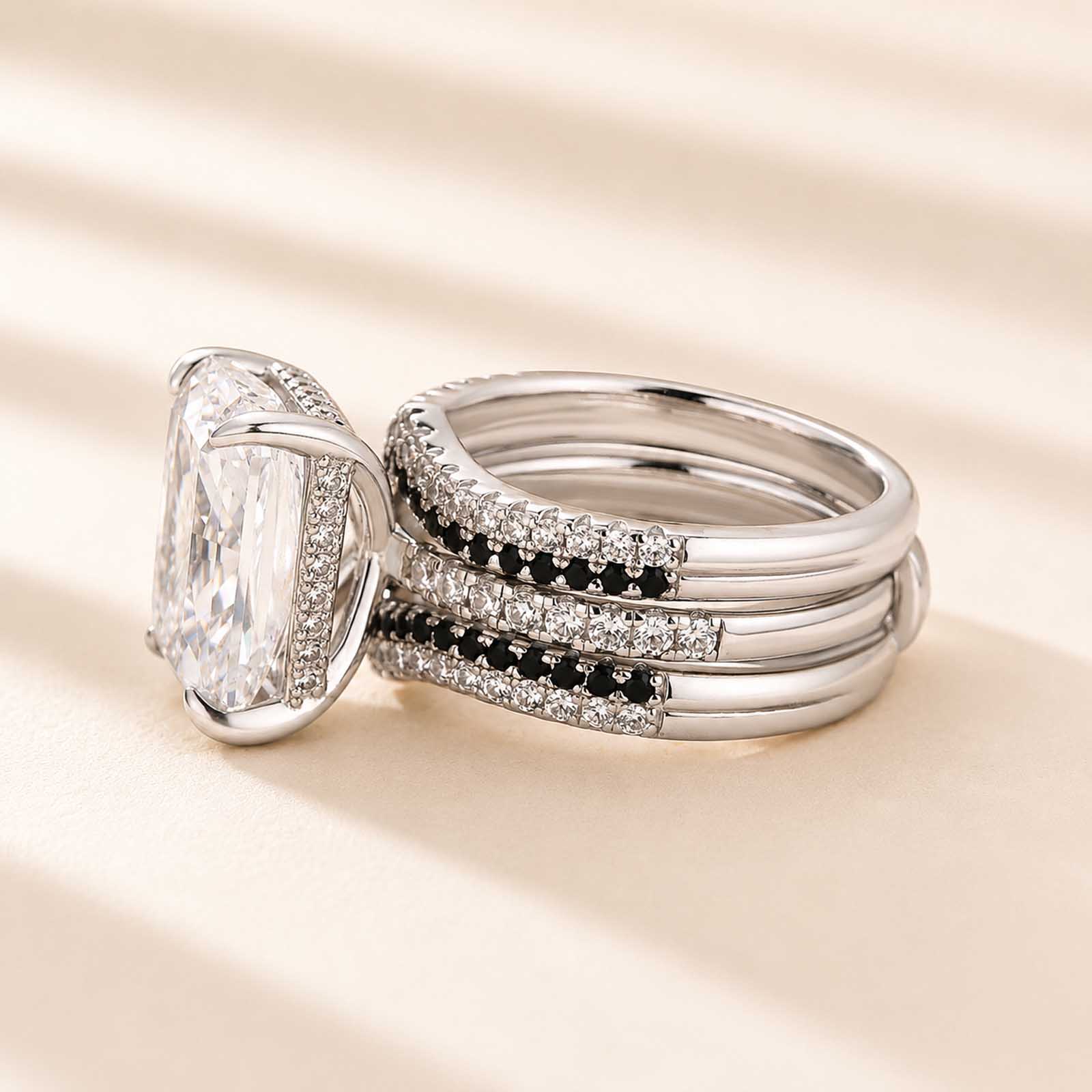  7.0Ct Radiant Cut 2PC Wedding Sets Engagement Ring with Black & White Color Enhancer Wedding Band