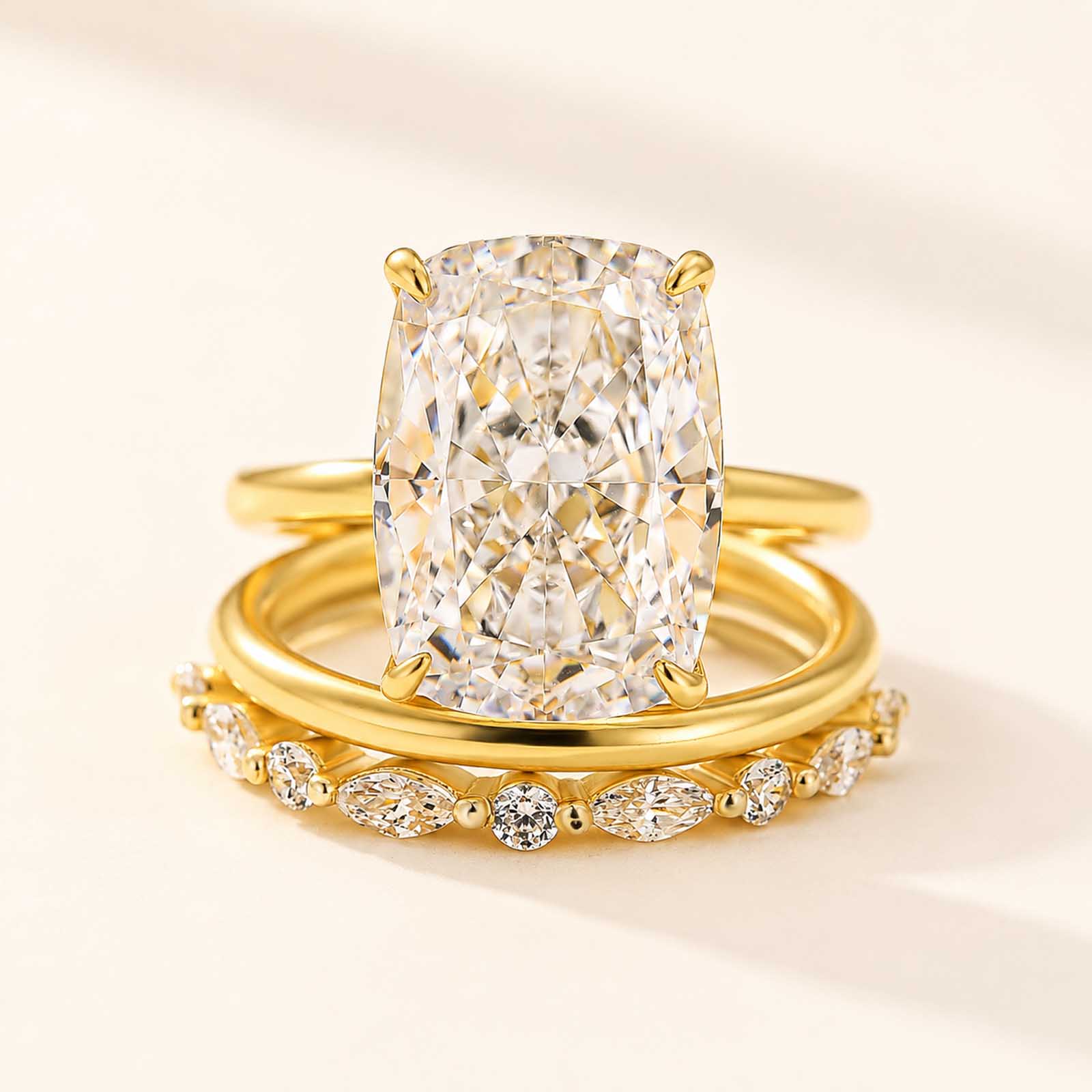 3PC Wedding Ring Set 8.5Ct Cushion Cut Hidden Halo Engagement Ring With Elegant Wedding Band