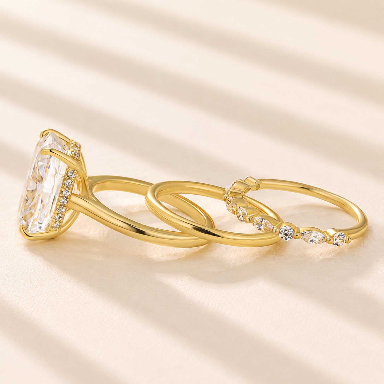 3PC Wedding Ring Set 8.5Ct Cushion Cut Hidden Halo Engagement Ring With Elegant Wedding Band