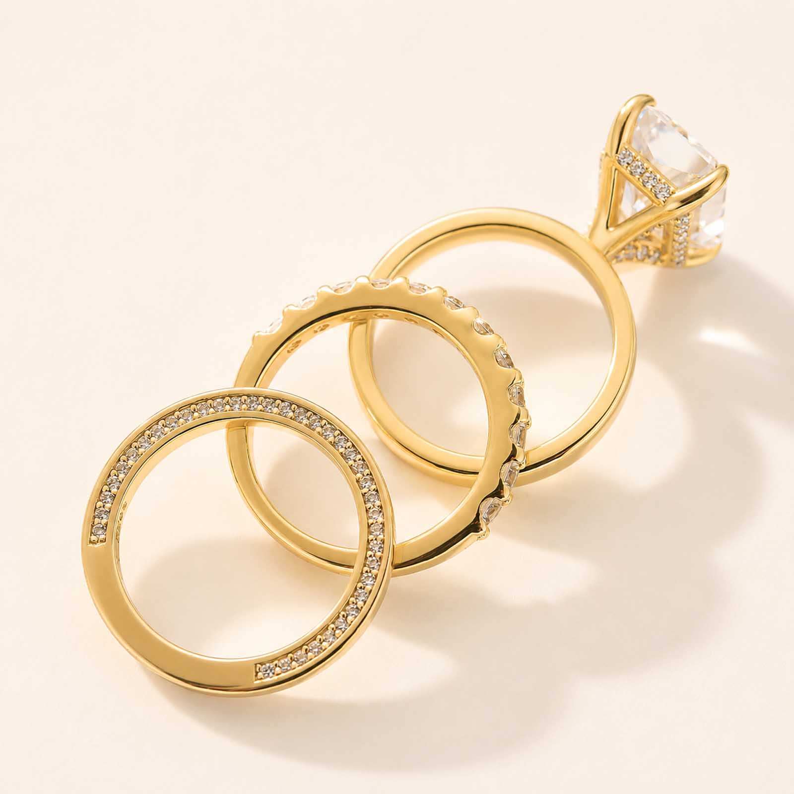  3PC 7.0Ct Radiant Cut Wide Band Yellow Gold Wedding Ring Set