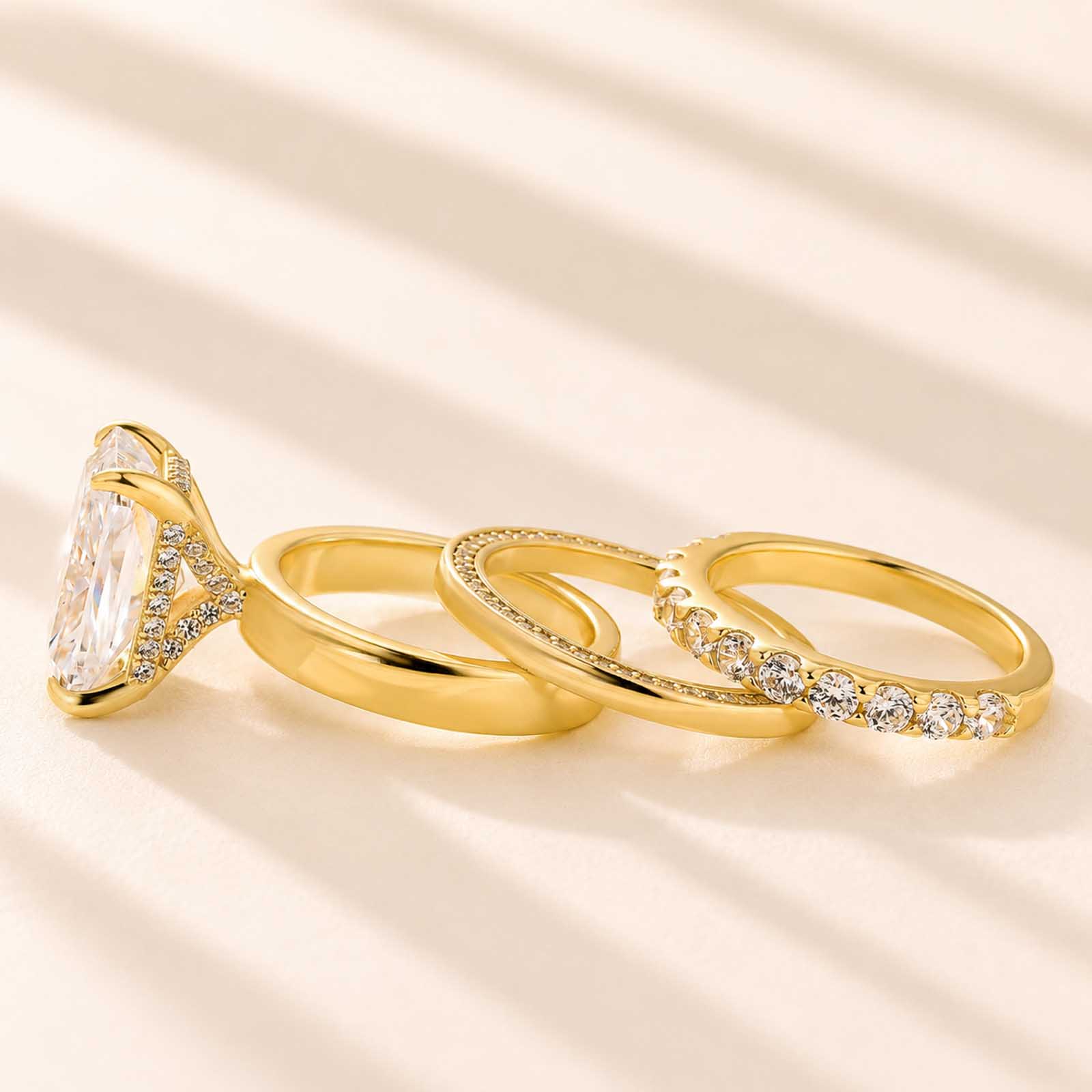  3PC 7.0Ct Radiant Cut Wide Band Yellow Gold Wedding Ring Set