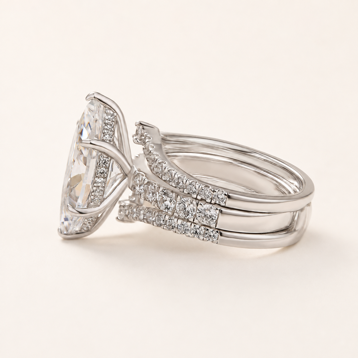 Enhancer Wedding Band With 4.5Ct Marquise Cut Engagement Ring Wedding Ring Set