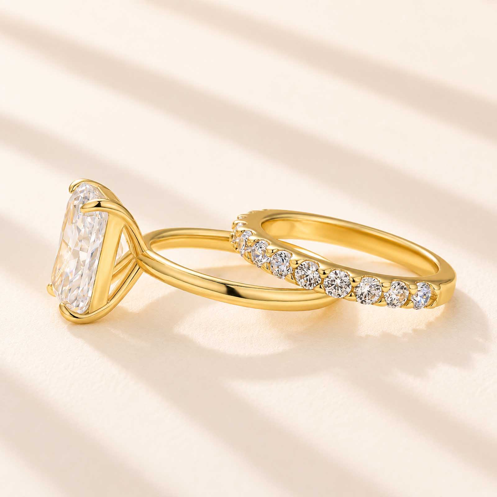 Velirella 2PC 4.5Ct Solitaire Radiant Cut Wedding Set with 