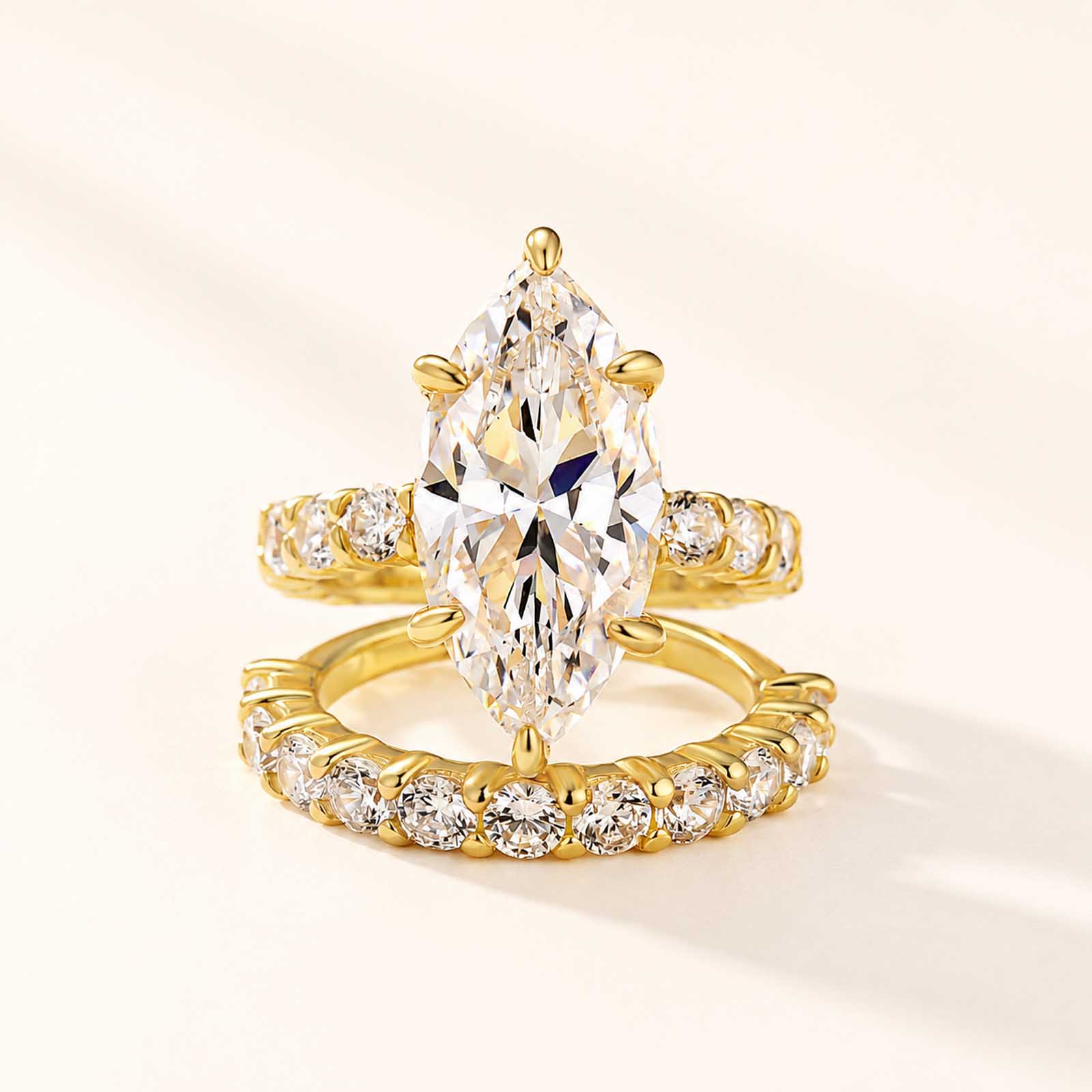 2PC 6.0 Carat Marquise Cut Wedding Ring Set with Half Eternity Round Cut Wedding Band